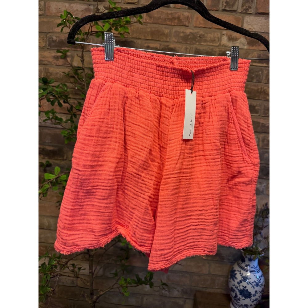 NWT Michael Stars Sia Short Passionfruit Double Gauze Smocked Cotton Medium